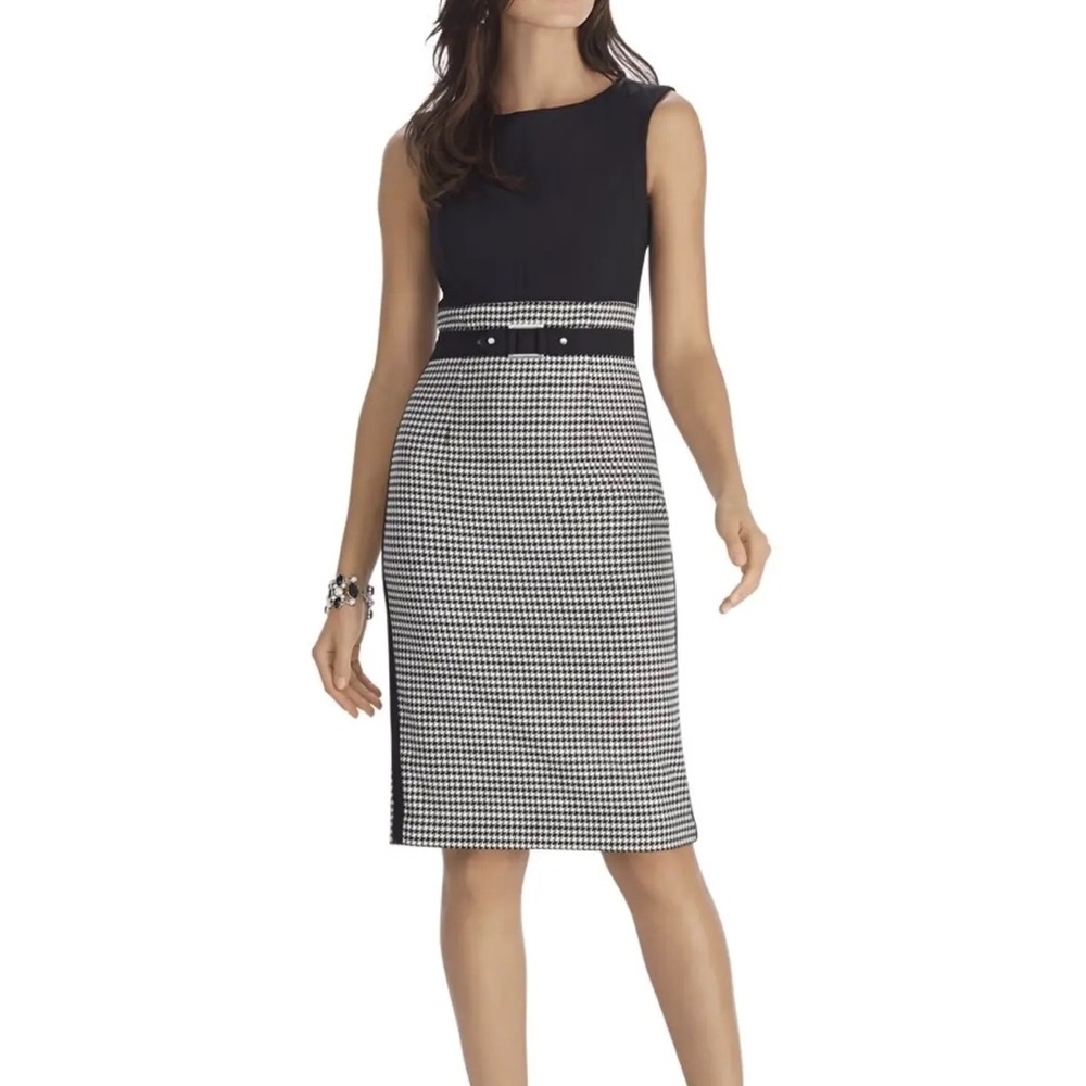 White House Black Market Color Block Houndstooth Sheath Dress Size 4 Sleeveless
